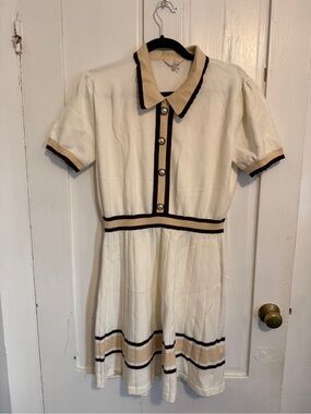 Flossy by Freddy Cream Knit Polo Dress with Contrast Trim